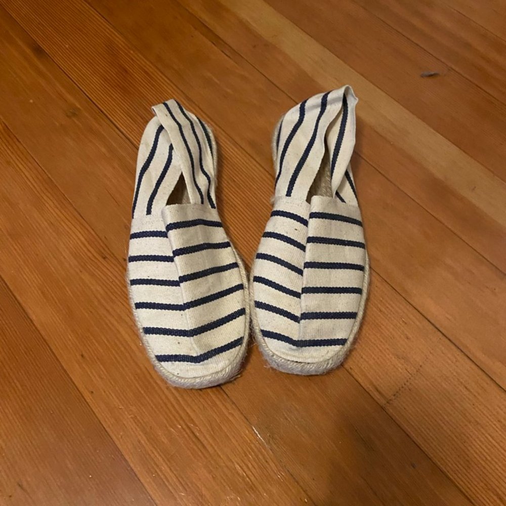 Blue and White French Espadrilles Sandals Size 7